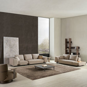 Modern BEACON Sway Lounge Chair AMBO-DY80281 with plush fabric upholstery and sleek armrest design, shown in a stylish living room setting.