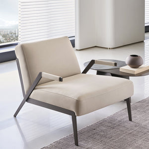 Desert beige leather lounge chair by BEACON, stylish and comfortable lounge chair with plush cushioning and sleek design.