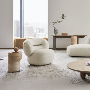 BEACON Ferrara armchair AMCJ-DY6057 with plush fabric and padded armrests, modern design for comfortable seating.