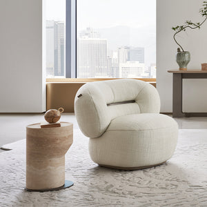 BEACON Ferrara armchair AMCJ-DY6057 with plush fabric upholstery and modern design, shown from a front view.