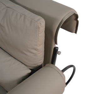 BEACON Leisure Lounge Chair LC070 in neutral fabric with wooden legs, modern design for comfortable relaxation.