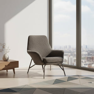 Grey BEACON Lounge Chair H-5180 with modern design, featuring soft upholstery and sleek legs for comfortable seating.