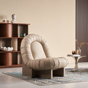 Beige BEACON Lounge Chair LC092 with cushioned seat and backrest, modern design, perfect for relaxing in living spaces.