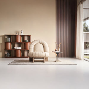 Beige BEACON Lounge Chair LC092 with cushioned seat and backrest, modern design for living room relaxation.
