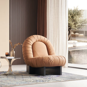 Orange BEACON Lounge Chair LC092 with a modern design, featuring plush cushioning and wooden legs.