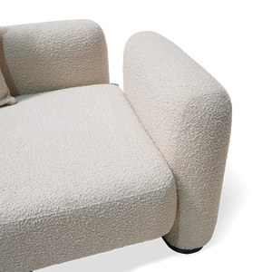 BEACON Soren lounge armchair in neutral fabric with wooden legs, modern design, pre-order for 85-day delivery.
