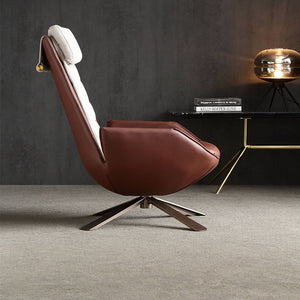 BEACON Severo Lounge Chair LC045 in brown with a modern design, featuring plush upholstery and sleek wooden legs.