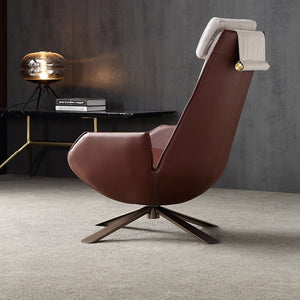Severo Lounge Chair LC045 in brown fabric by BEACON, modern lounge chair with cushioned seat and sleek design.