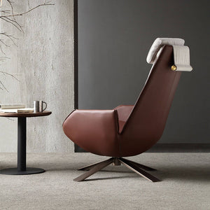 Brown Severo Lounge Chair LC045 by BEACON, featuring a modern design with plush upholstery and sleek wooden legs.