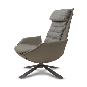 Dark beige Severo Lounge Chair LC045 by BEACON, showcasing a modern, comfortable design with plush upholstery and sleek legs.