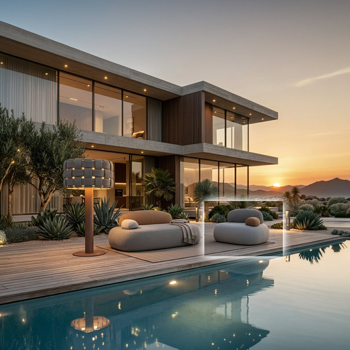 Outdoor Cumulus lounge chair by Beacon, featuring plush armchair with matching cushions and modern design.