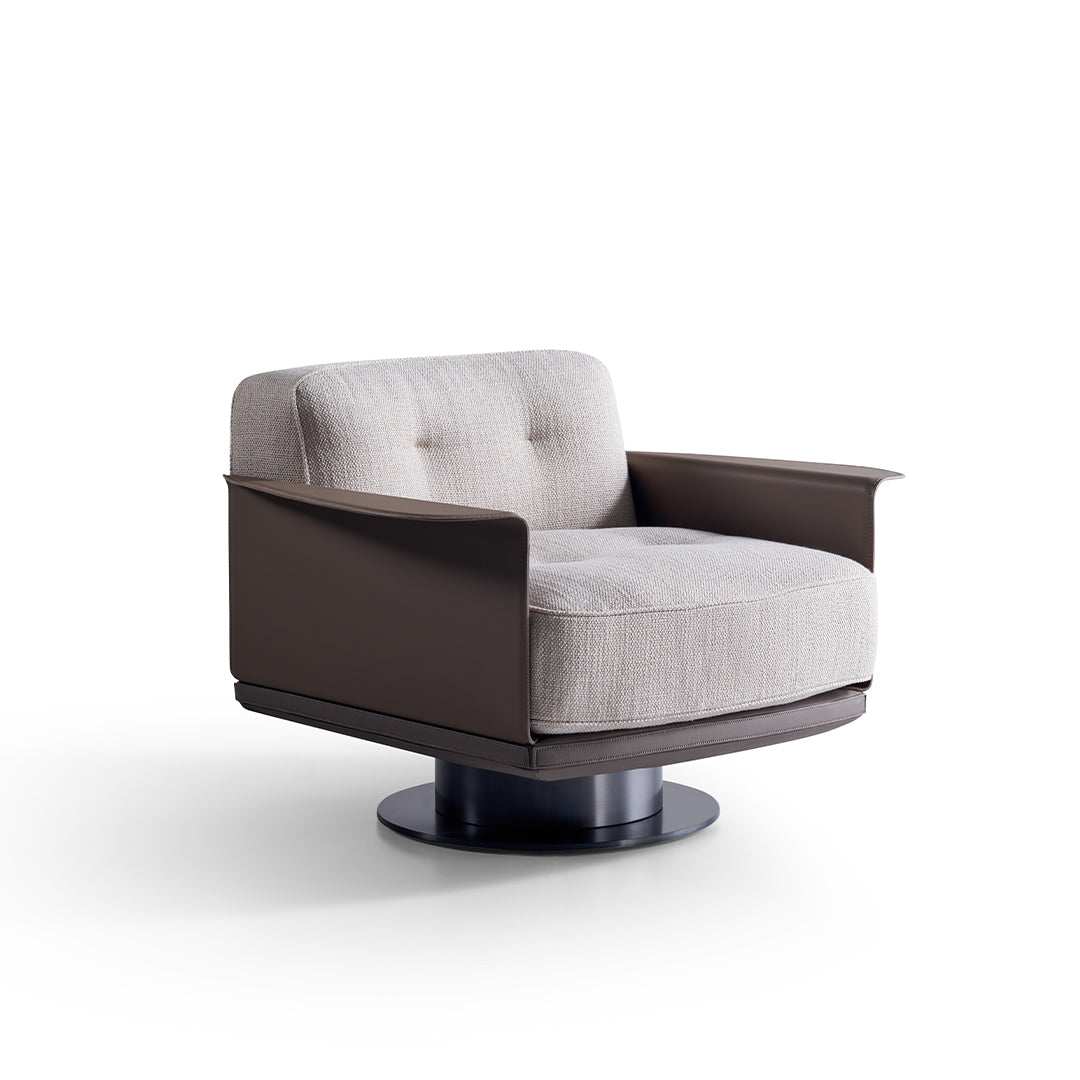 A beige Avenor armchair by Beacon, displayed as a showcase item, with plush fabric and modern design.