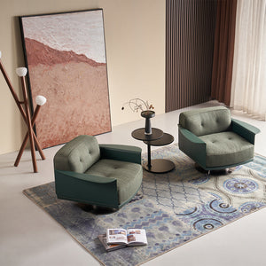 Green Avenor armchair from BEACON with plush fabric and modern design, perfect for living rooms or cozy seating areas.