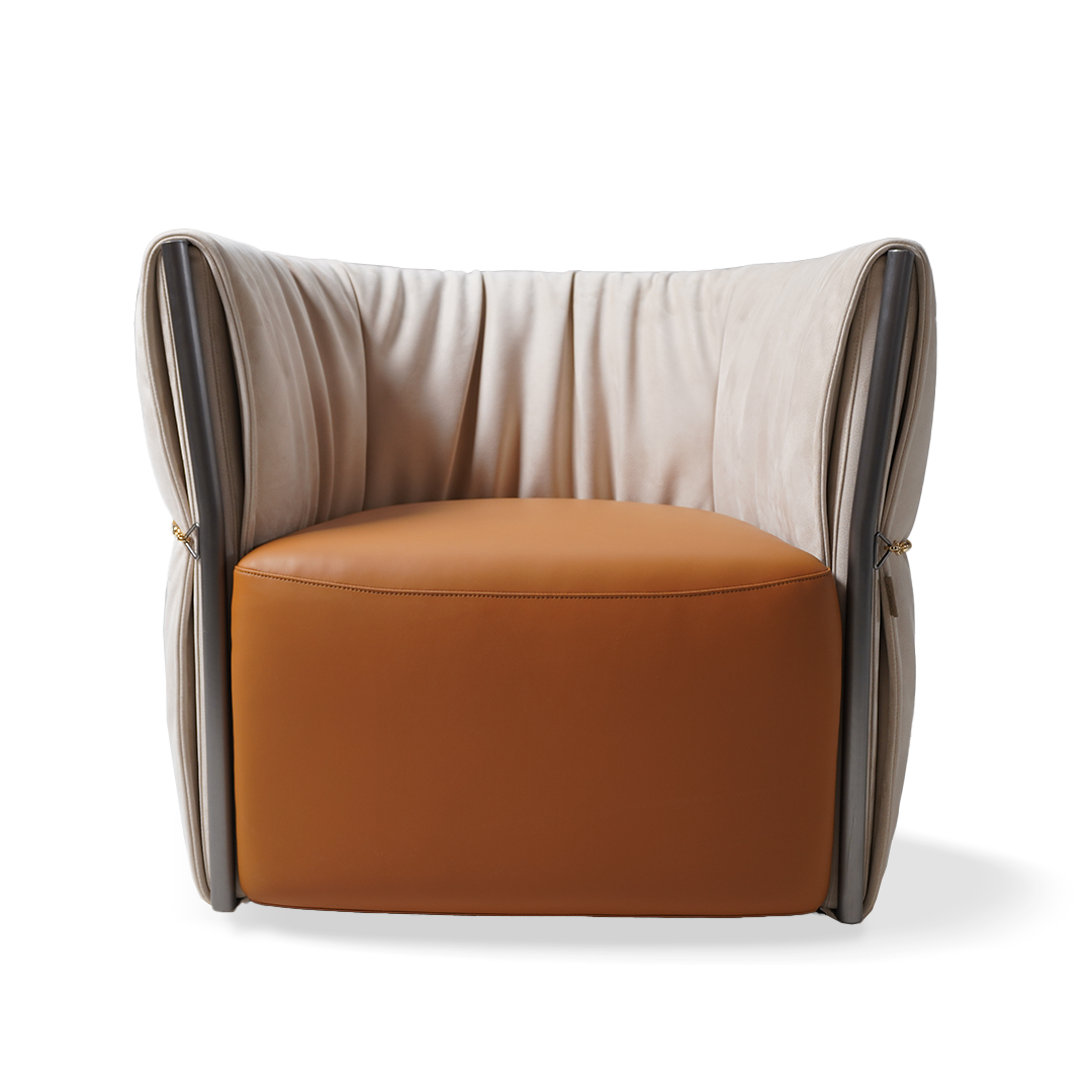 BEACON Baxter Armchair MLL-A134 with plush fabric and modern design, featuring cushioned seat and armrests.
