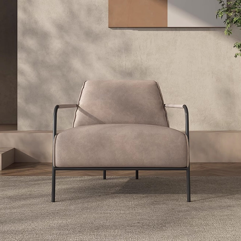 Beacon Caesar lounge chair with black iron rack, modern design, padded seat and backrest, ideal for contemporary living spaces.