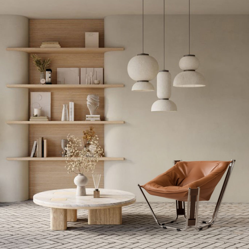 Brown Cocoon Lounge Chair by BEACON, modern seating with a cozy, rounded design for stylish relaxation.