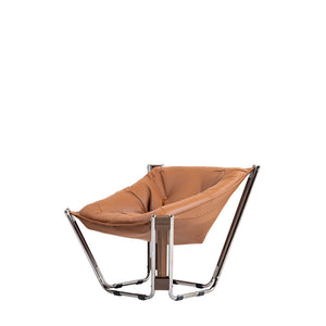 Brown Cocoon Lounge Chair by BEACON, modern curved design with plush upholstery, ideal for relaxing in a stylish living space.