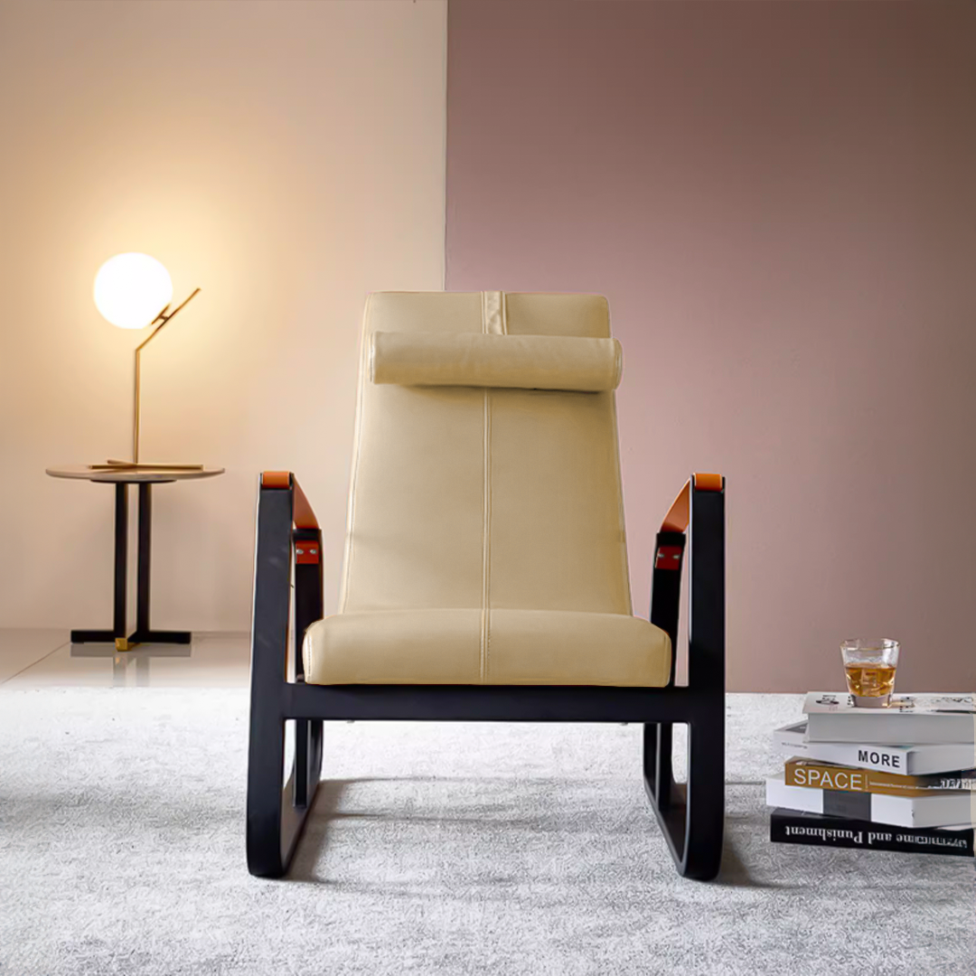 Verona Lounge Chair by BEACON in microfiber leather, with plush cushioned seat and modern design, displayed in a stylish home setting.