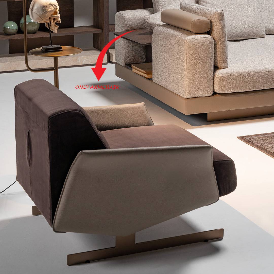 HOMAGE KOLTUK Edessa armchair with plush fabric upholstery and modern design, featuring a comfortable backrest and armrests.