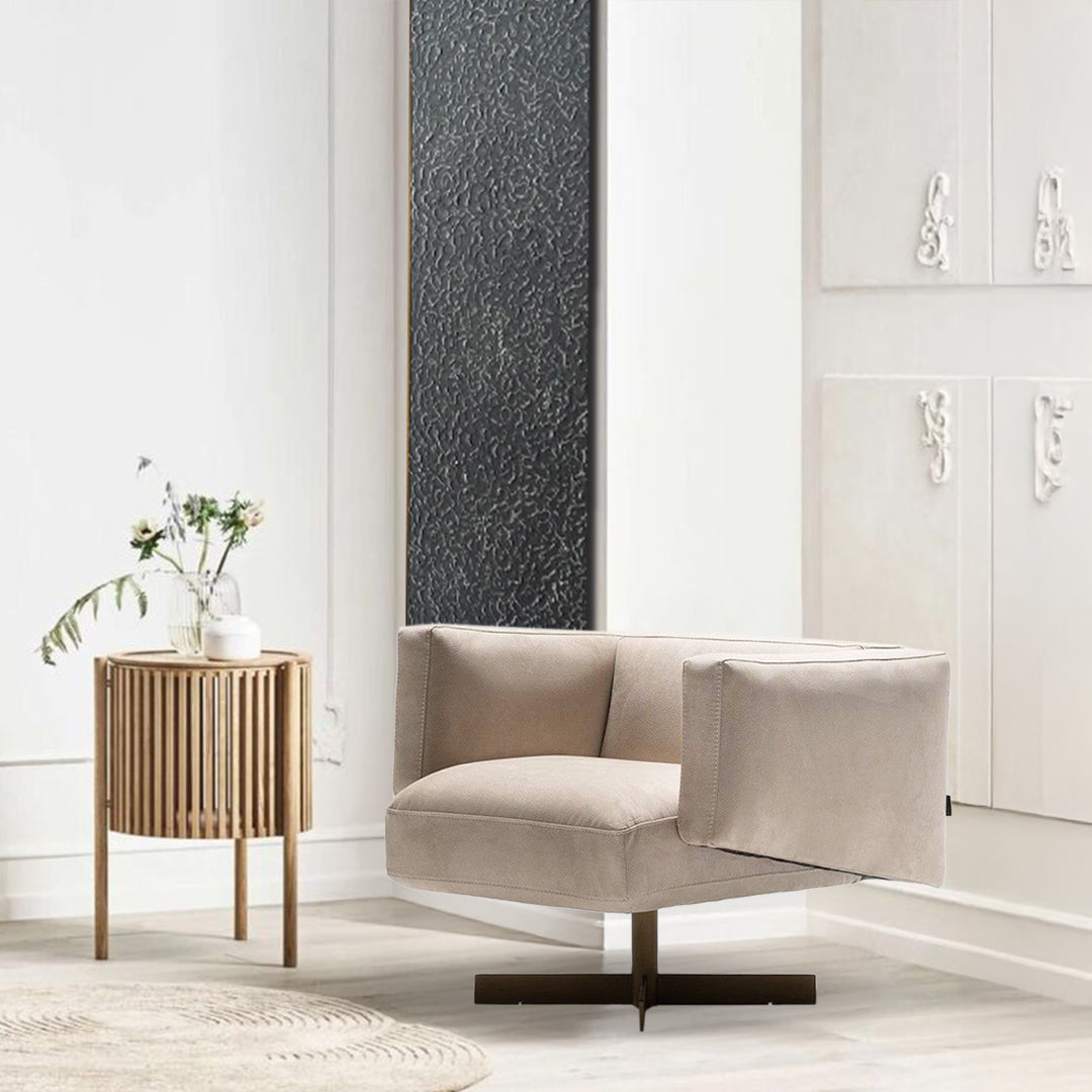 Beige Era Armchair by HOMAGE KOLTUK, stylish armchair with plush upholstery and modern design, shown from a front angle.
