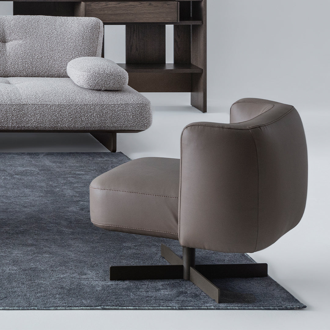 HOMAGE KOLTUK Foresta armchair with wooden legs and fabric upholstery, modern design, comfortable seating for living room.