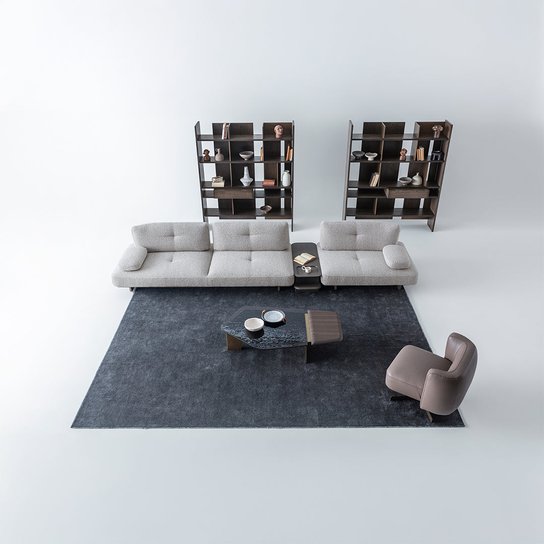 HOMAGE KOLTUK Foresta armchair with wooden legs and plush fabric upholstery, modern design for living room seating.