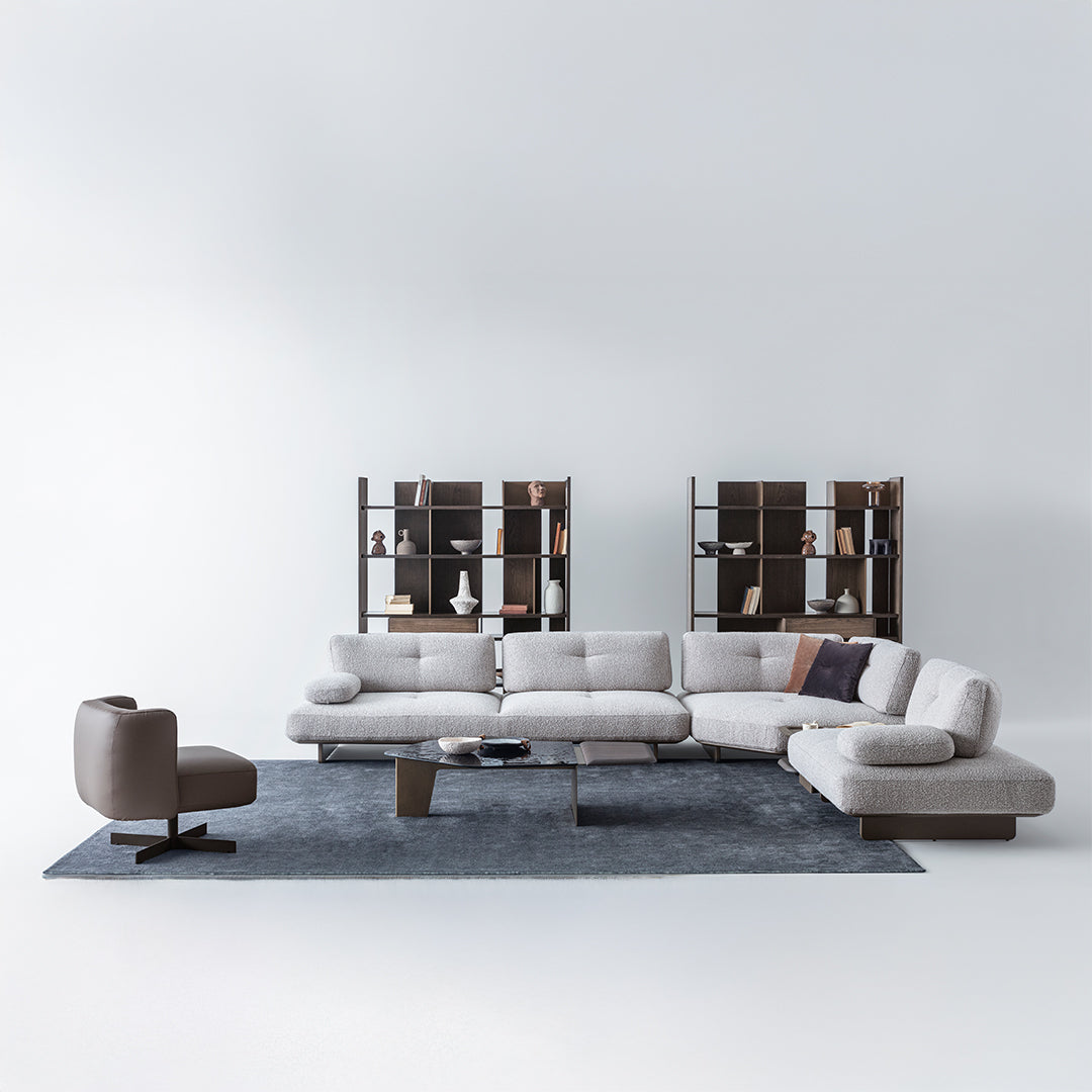 Homage Koltuk Foresta armchair with plush fabric upholstery and wooden legs, modern design for living room decor.
