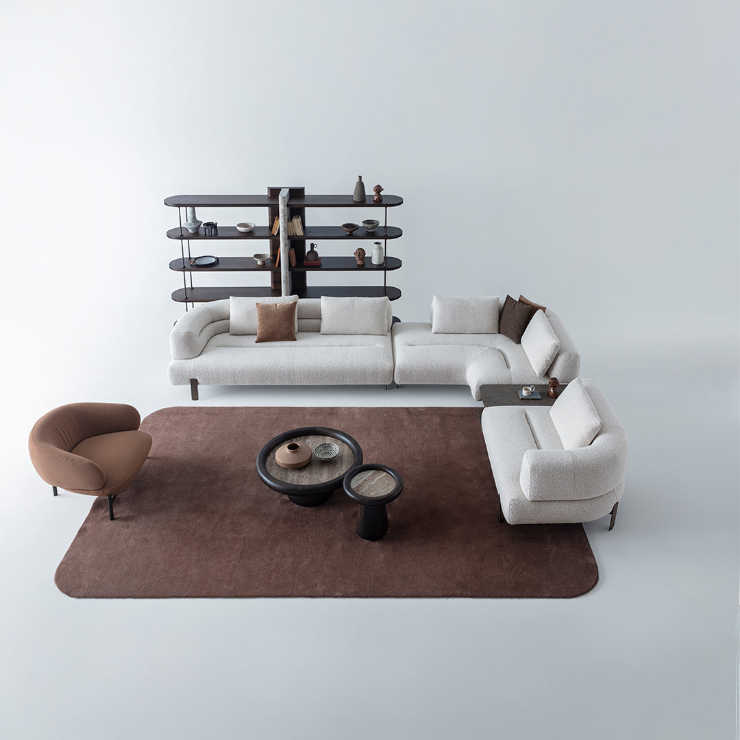HOMAGE KOLTUK Freda armchair with plush fabric upholstery and wooden legs, stylish seating for living room or lounge area.