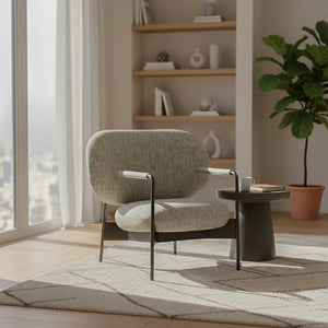 BEACON Haven Armchair PS-A154 in neutral fabric with cushioned back and armrests, modern design for living room seating.