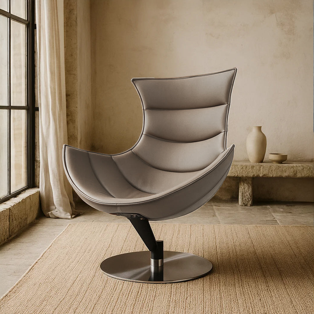 Beige JIATAI swivel lounge chair by BEACON with modern design, featuring a comfortable, rounded seat and swivel base.