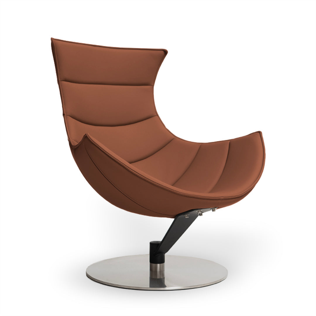 BEACON JIATAI swivel lounge chair F-2039 in clay fabric, modern design with a comfortable, rotating seating option