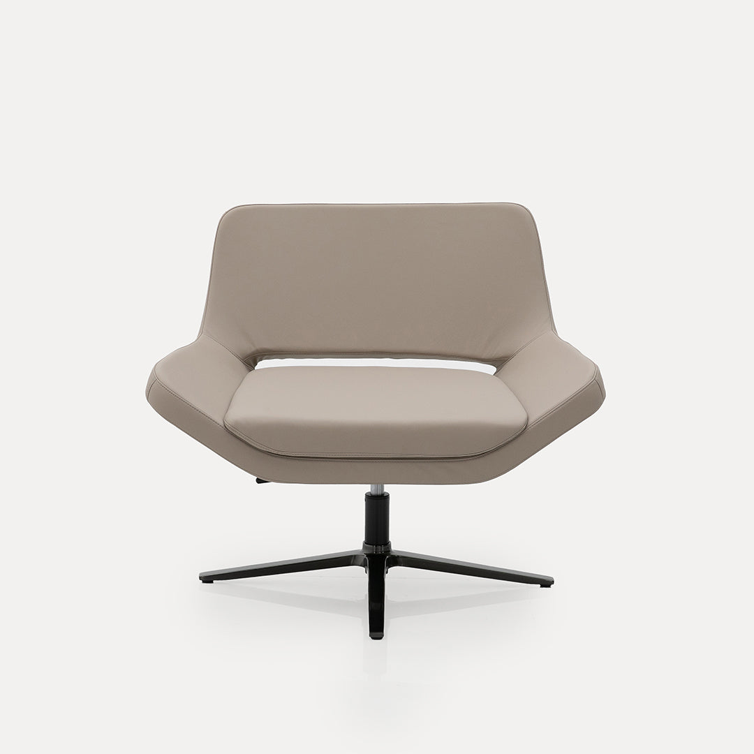 Beige BEACON lounge chair with cushioned seat and modern design, featuring wooden legs and a comfortable backrest.