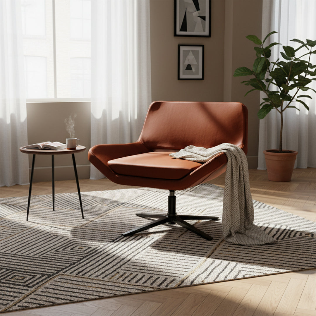 Caramel BEACON lounge chair with modern design and plush cushioning, perfect for relaxing in living spaces.