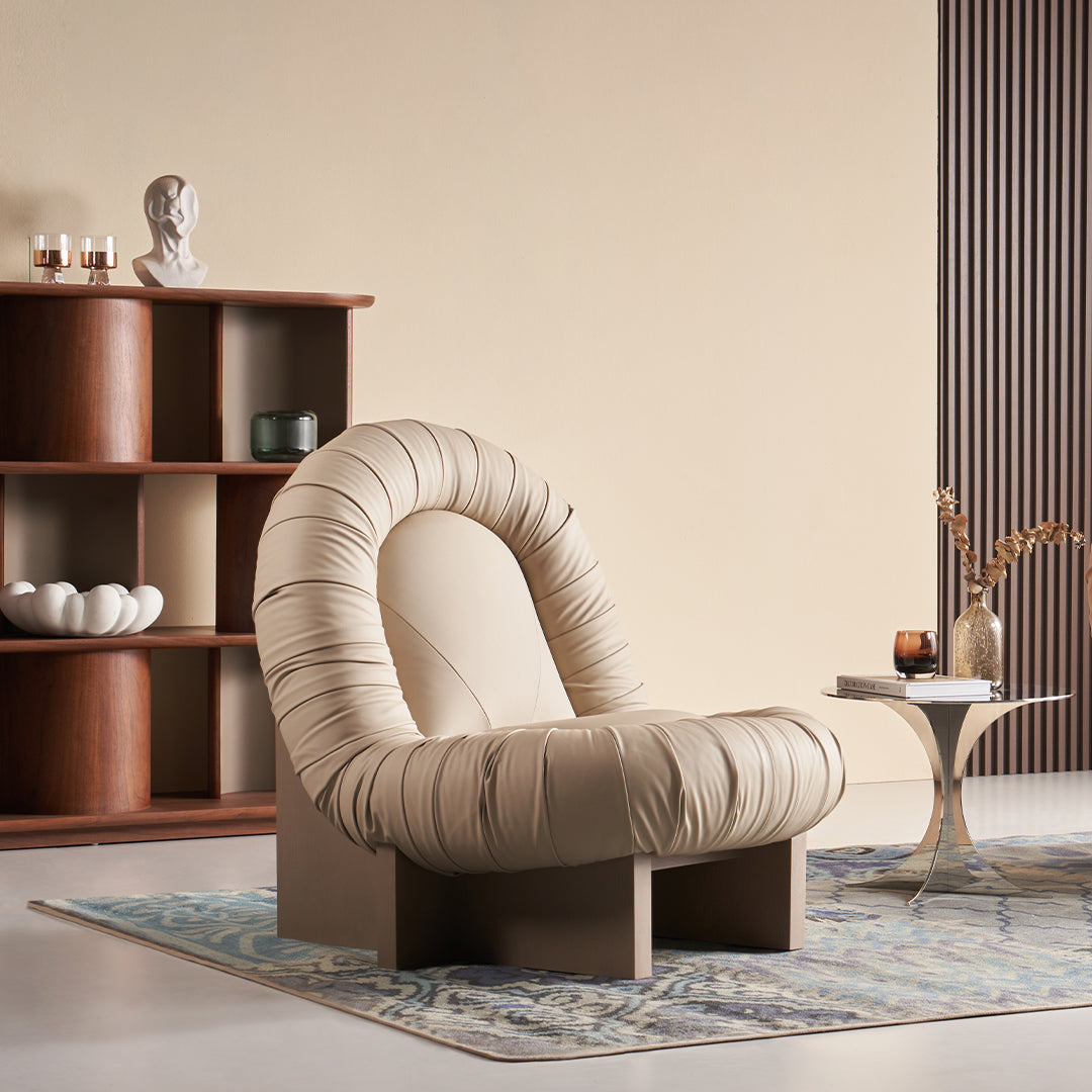 Beige BEACON Lounge Chair LC092 with cushioned seat and backrest, modern design, perfect for relaxing in living spaces.