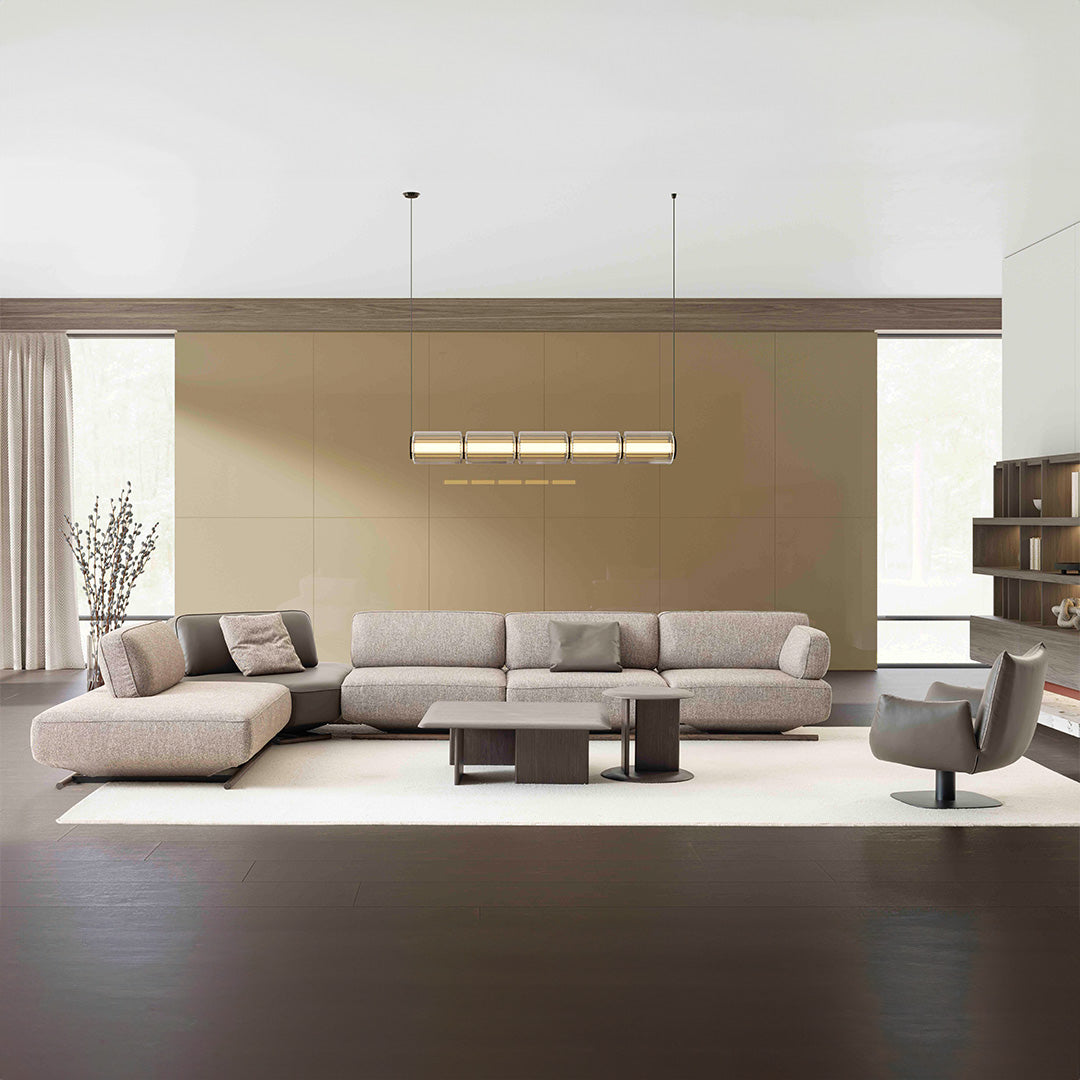 YOL LIVING MILA Amara armchair with plush fabric upholstery and modern design, shown in a cozy living room setting.