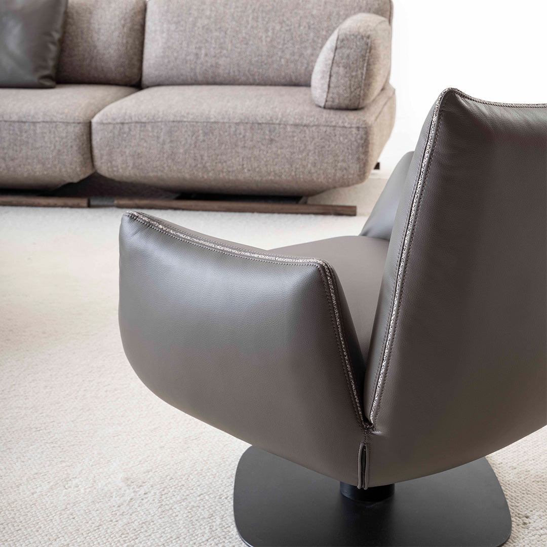 YOL LIVING Mila Amara armchair with plush fabric upholstery and wooden legs, modern design for stylish living rooms.
