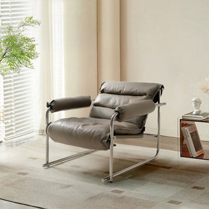 Beige Murcia whole leather lounge chair by BEACON with cushioned seat and backrest, stylish and comfortable for modern living spaces.