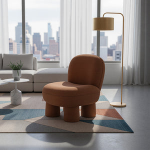 BEACON Pebble Lounge Chair MZ7639 in soft upholstered fabric with a rounded, modern design and wooden legs.