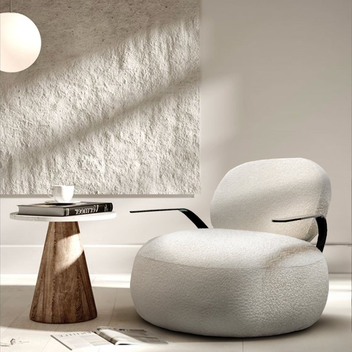 Cloud Comfort fabric armchair by BEACON, featuring plush upholstery and modern design, perfect for stylish living rooms.