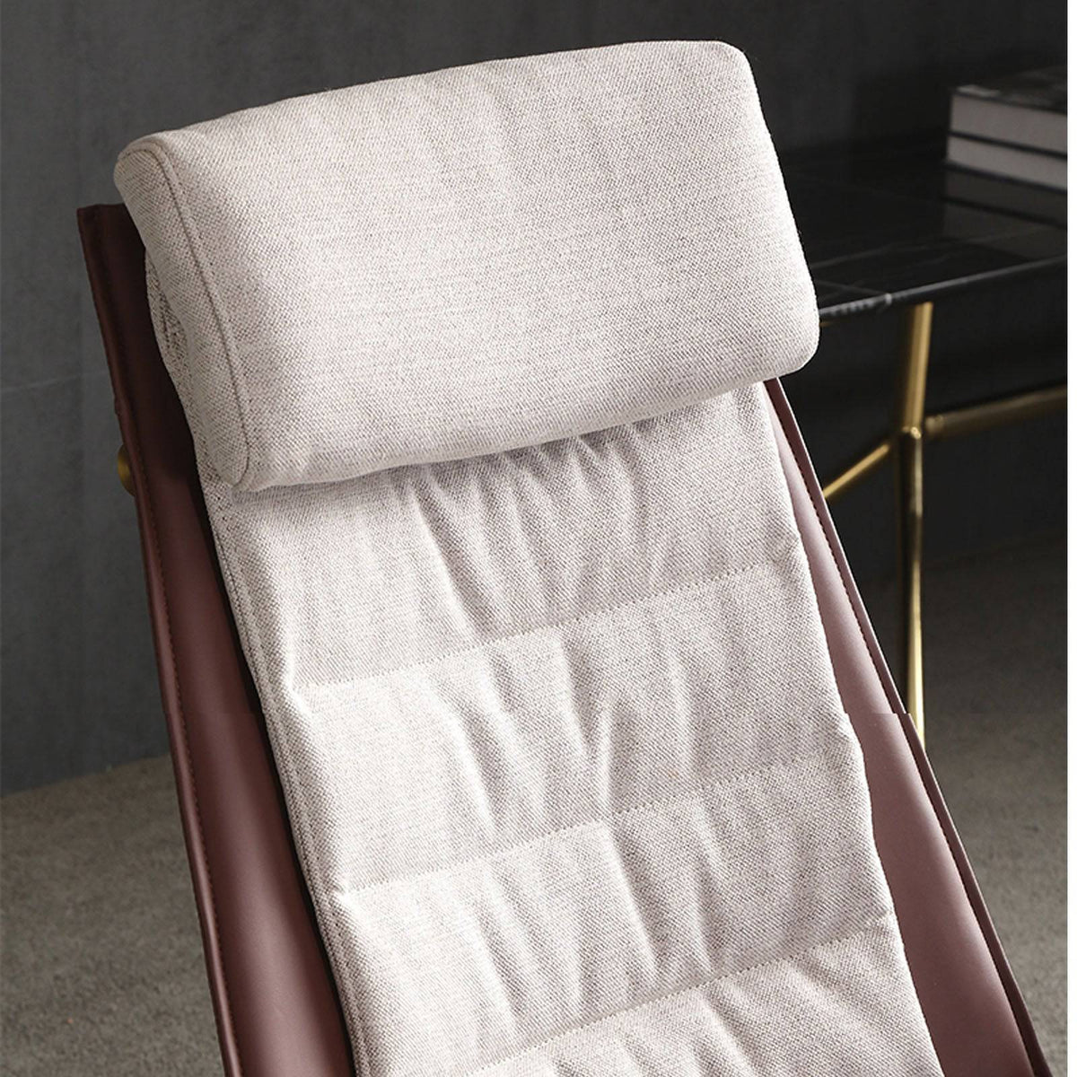 Brown Severo Lounge Chair LC045 by BEACON, showcasing its modern design and plush upholstery in a stylish living space.
