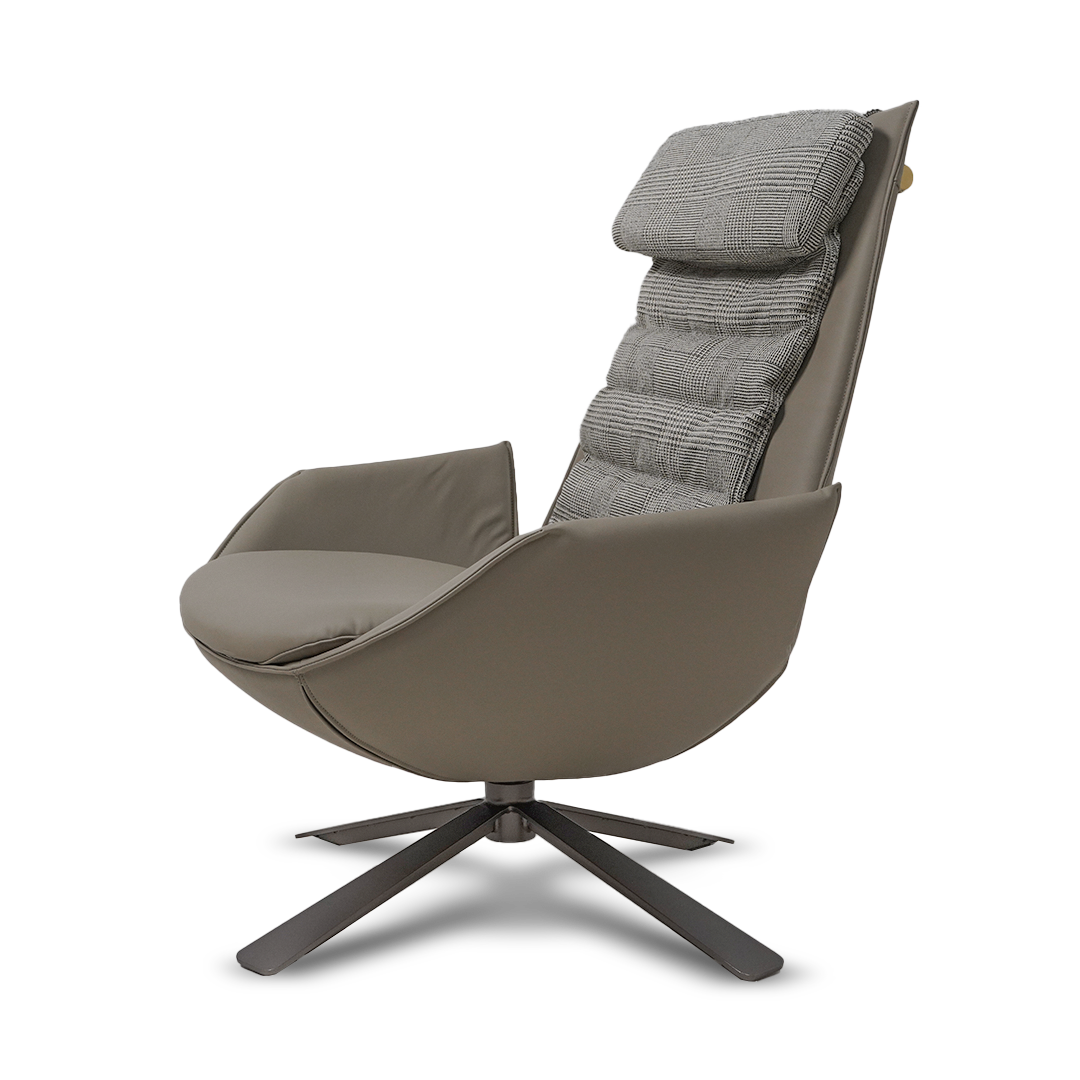 Dark beige Severo Lounge Chair LC045 by BEACON, showcasing a modern, comfortable design with plush upholstery and sleek legs.