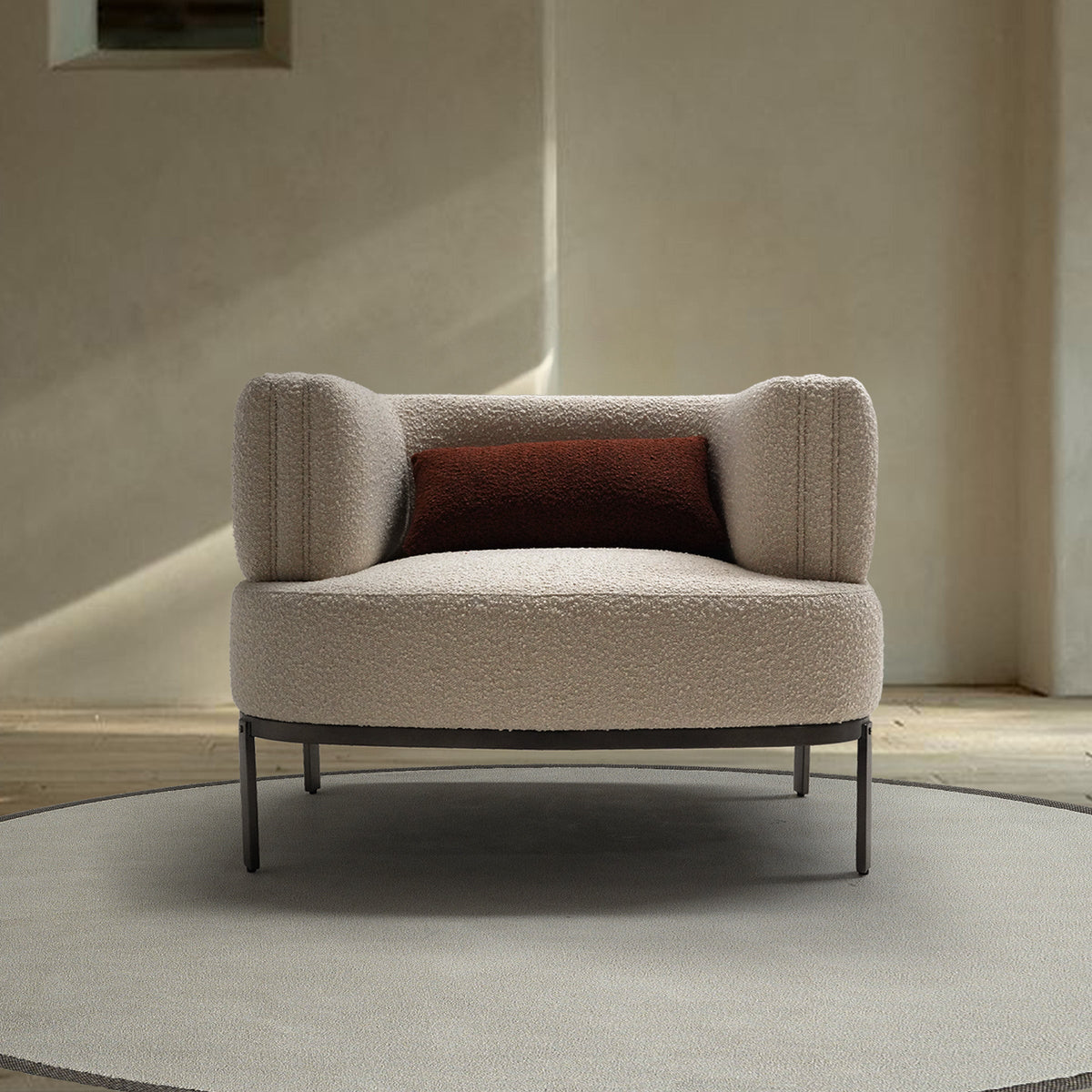 BEACON Teddy Armchair BS162-1 in soft plush fabric with rounded armrests and cushioned seat, modern armchair design.
