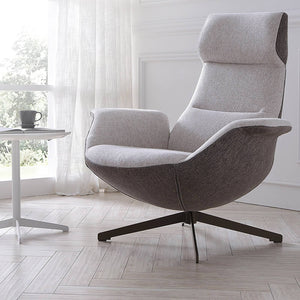 Venezia Swivel Lounge Chair by BEACON, modern armchair with cushioned seat and backrest in neutral fabric, on a swivel base