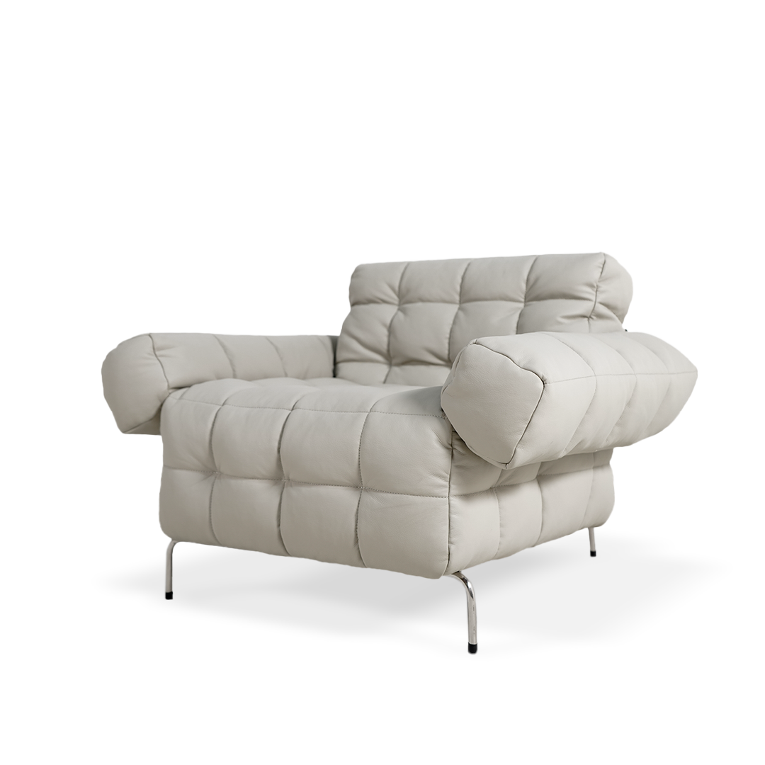 BEACON Yabo Lounge Chair LC077WHT in white fabric with wooden legs, modern and comfortable seating for living rooms.